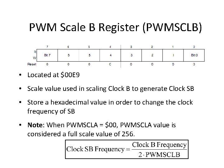 PWM Scale B Register (PWMSCLB) • Located at $00 E 9 • Scale value