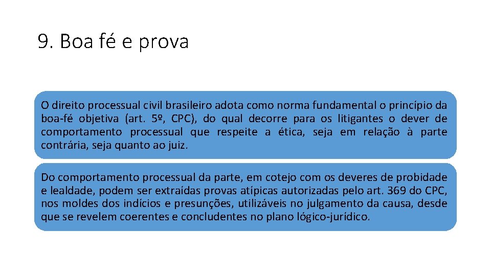 9. Boa fé e prova O direito processual civil brasileiro adota como norma fundamental