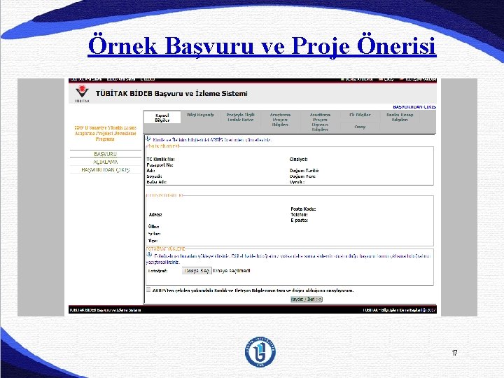 Örnek Başvuru ve Proje Önerisi 17 Örnek Başvuru ve Proje Önerisi 17