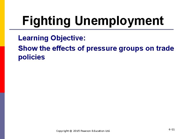 Fighting Unemployment Learning Objective: Show the effects of pressure groups on trade policies Copyright