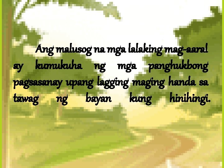 Ang malusog na mga lalaking mag-aaral ay kumukuha ng mga panghukbong pagsasanay upang lagging