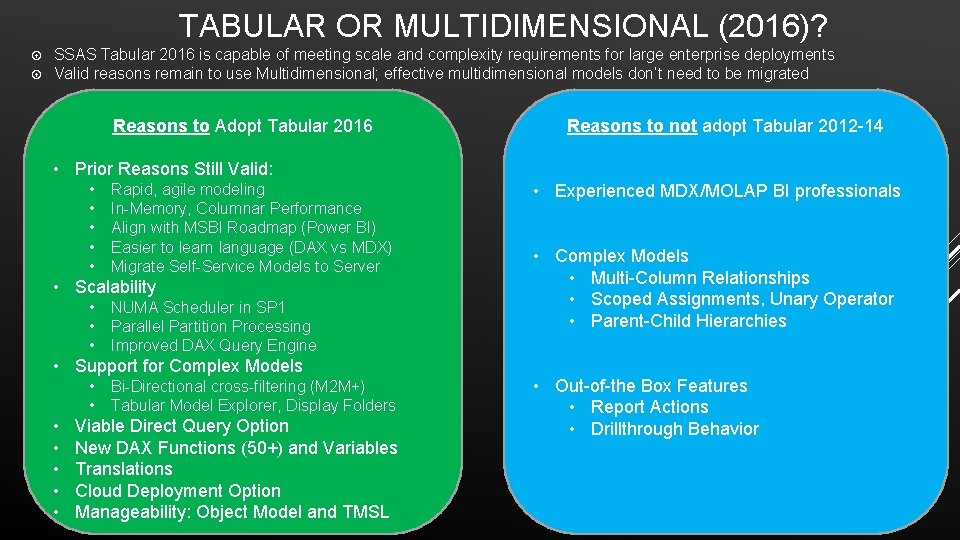 TABULAR OR MULTIDIMENSIONAL (2016)? SSAS Tabular 2016 is capable of meeting scale and complexity