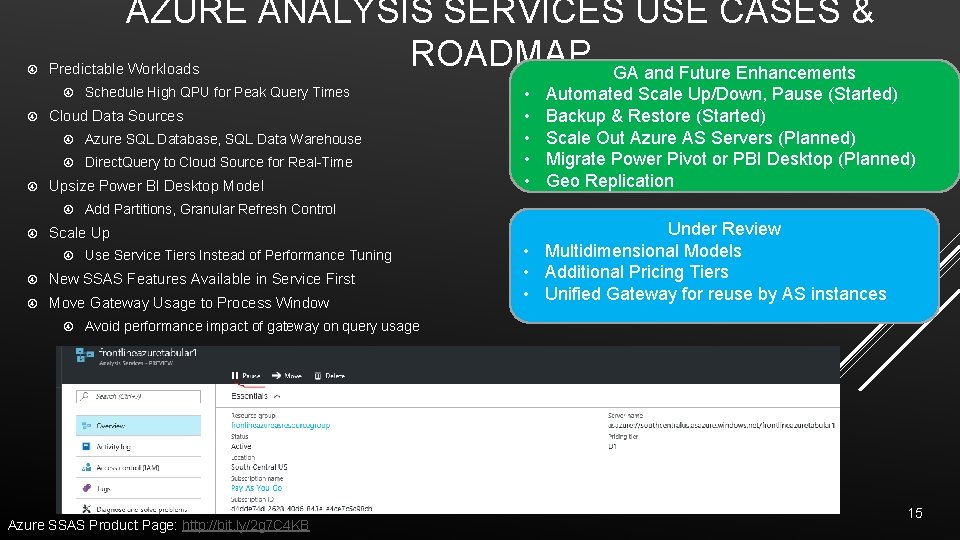  AZURE ANALYSIS SERVICES USE CASES & ROADMAP GA and Future Enhancements Predictable Workloads