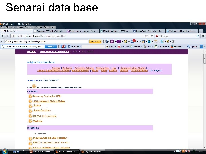 Senarai data base 