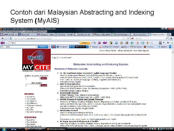 Contoh dari Malaysian Abstracting and Indexing System (My. AIS) 