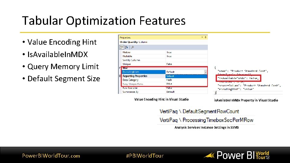 Tabular Optimization Features • Value Encoding Hint • Is. Available. In. MDX • Query