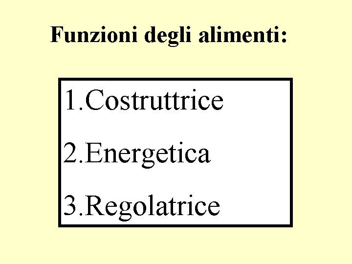 Funzioni degli alimenti: 1. Costruttrice 2. Energetica 3. Regolatrice 