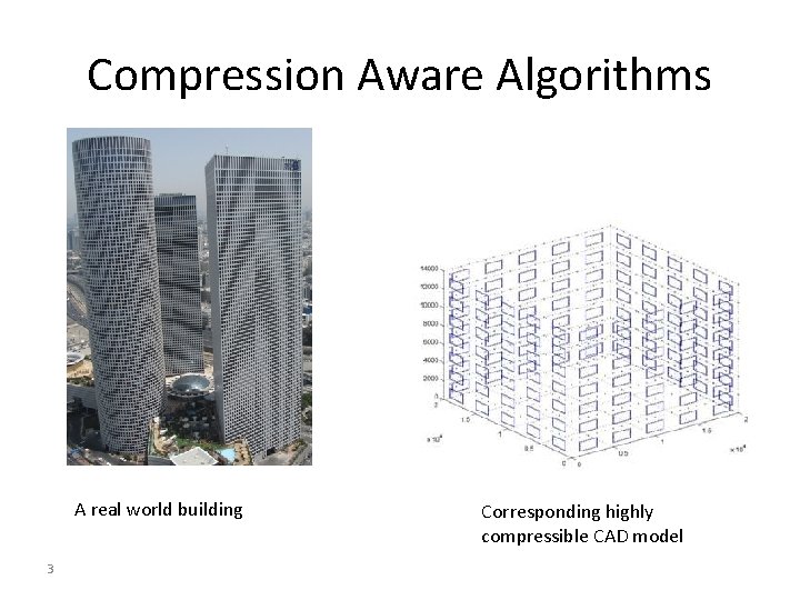 Compression Aware Algorithms A real world building 3 Corresponding highly compressible CAD model 