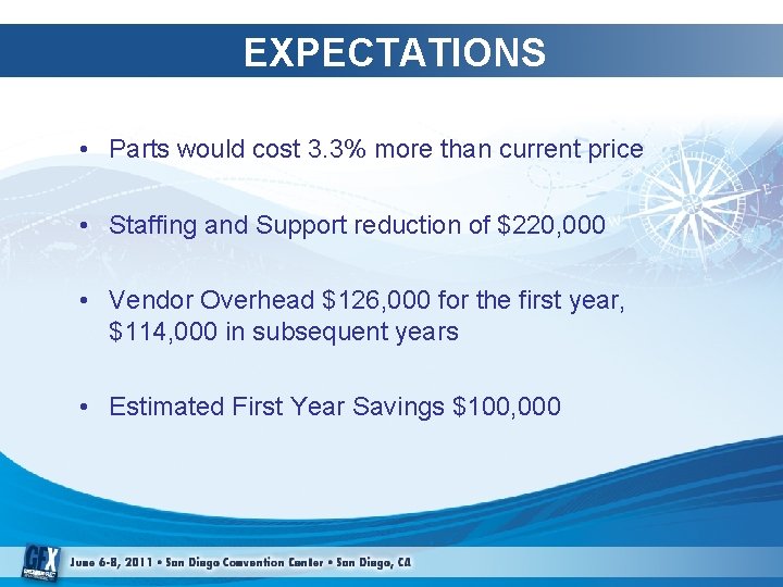 EXPECTATIONS • Parts would cost 3. 3% more than current price • Staffing and EXPECTATIONS • Parts would cost 3. 3% more than current price • Staffing and