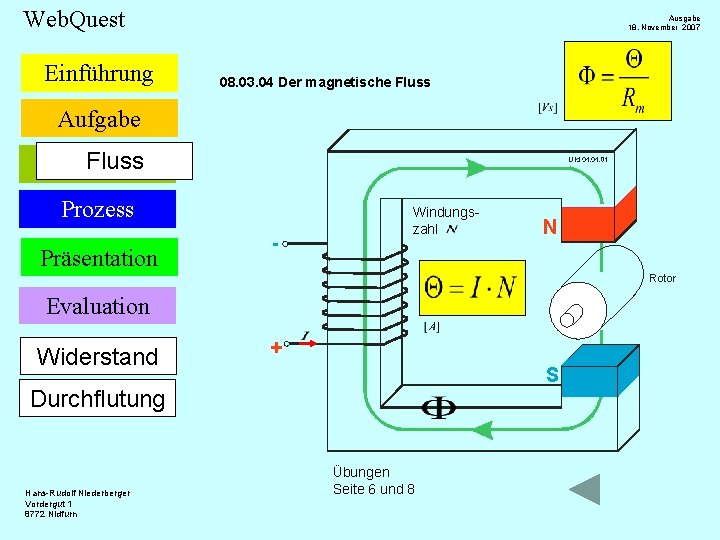 Web. Quest Einführung Ausgabe 18. November 2007 08. 03. 04 Der magnetische Fluss Aufgabe Web. Quest Einführung Ausgabe 18. November 2007 08. 03. 04 Der magnetische Fluss Aufgabe