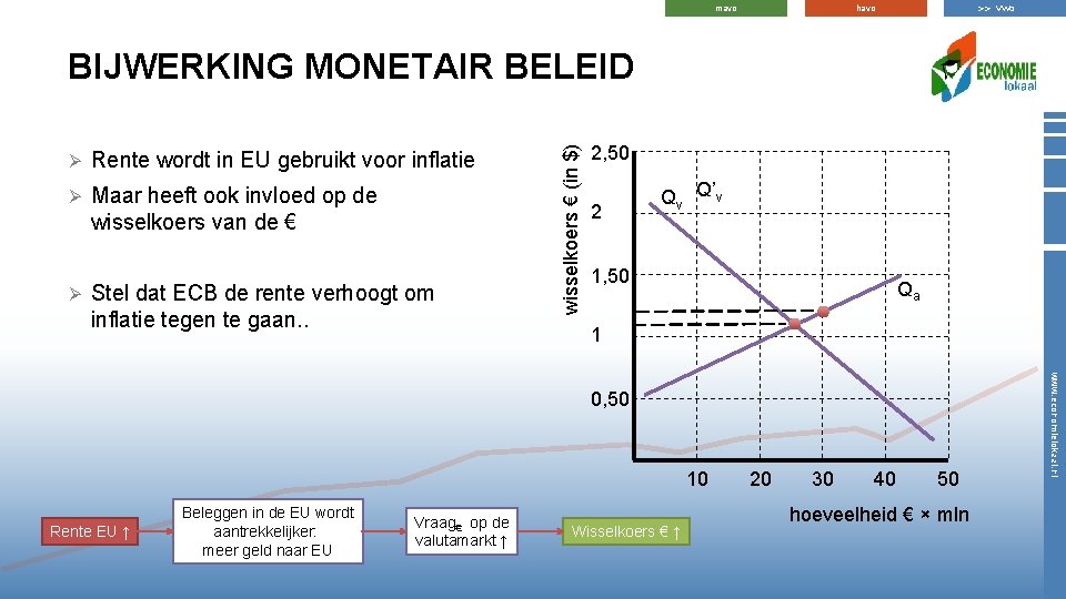 >> vwo havo mavo Ø Rente wordt in EU gebruikt voor inflatie Ø Maar