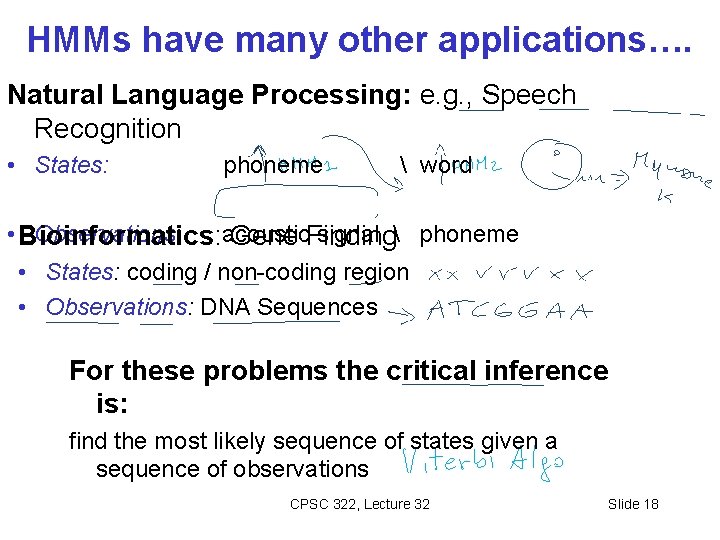 HMMs have many other applications…. Natural Language Processing: e. g. , Speech Recognition •