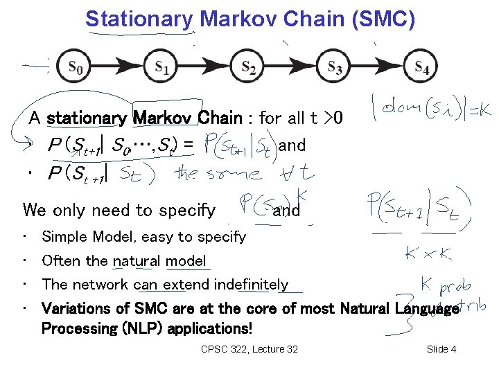 Stationary Markov Chain (SMC) A stationary Markov Chain : for all t >0 •