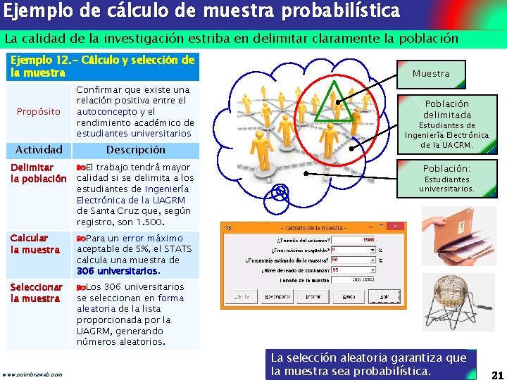 Ejemplo de cálculo de muestra probabilística La calidad de la investigación estriba en delimitar