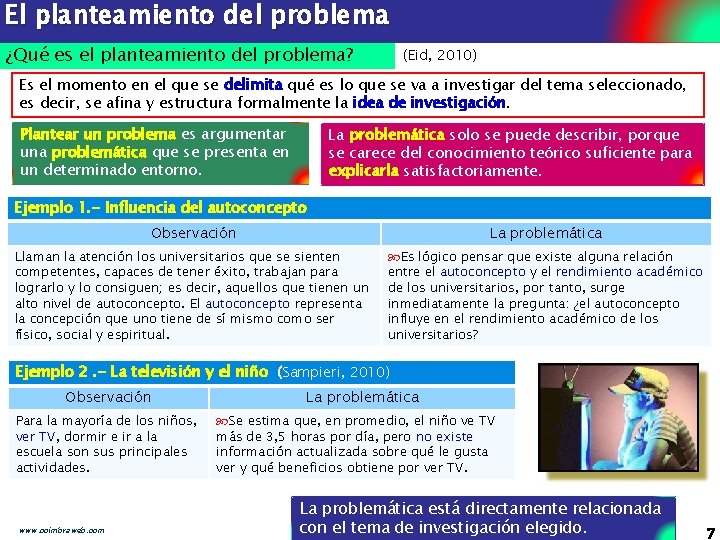 El planteamiento del problema ¿Qué es el planteamiento del problema? (Eid, 2010) Es el