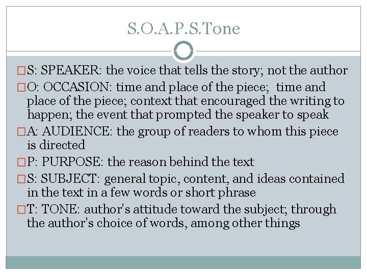 S. O. A. P. S. Tone �S: SPEAKER: the voice that tells the story;
