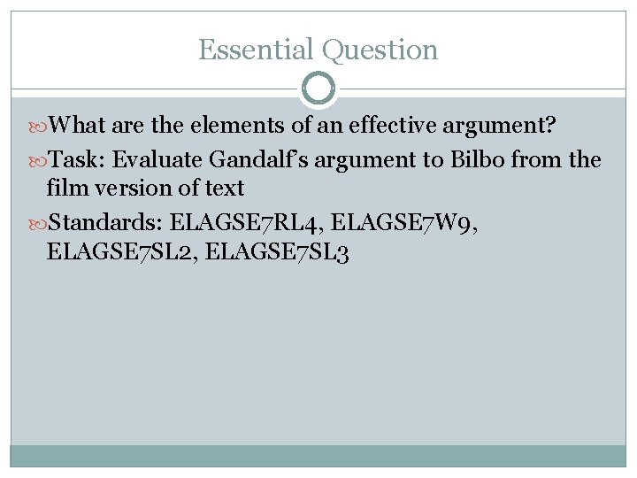 Essential Question What are the elements of an effective argument? Task: Evaluate Gandalf’s argument