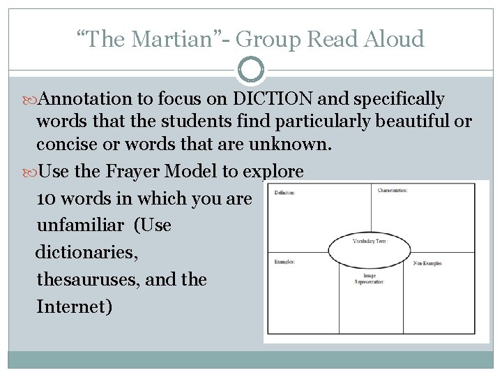 “The Martian”- Group Read Aloud Annotation to focus on DICTION and specifically words that