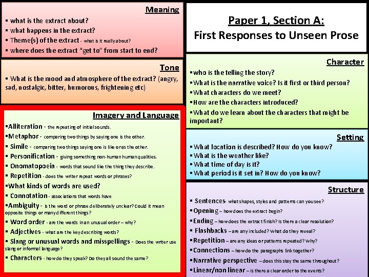 Meaning § what is the extract about? § what happens in the extract? § Meaning § what is the extract about? § what happens in the extract? §