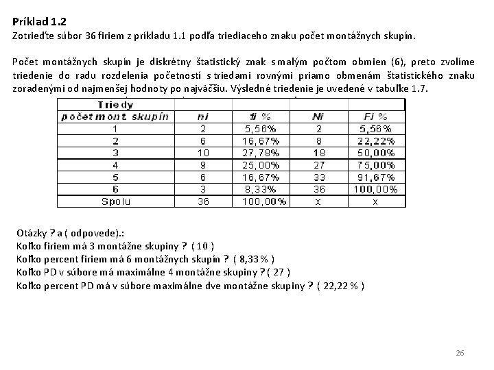 Príklad 1. 2 Zotrieďte súbor 36 firiem z príkladu 1. 1 podľa triediaceho znaku