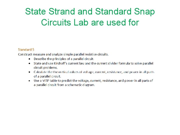 State Strand Standard Snap Circuits Lab are used for 
