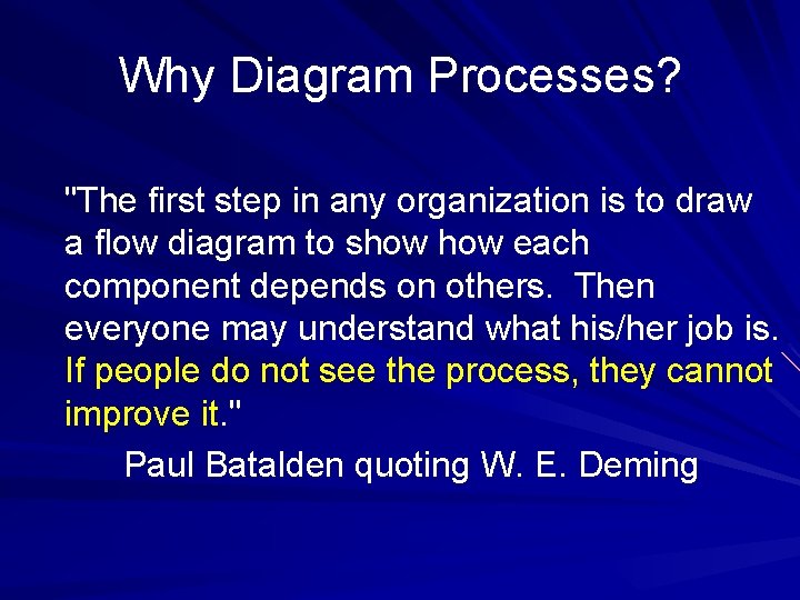 Why Diagram Processes? "The first step in any organization is to draw a flow