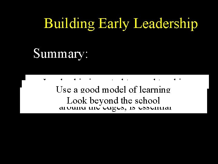 Building Early Leadership Summary: Leadership is central to good teaching Don’t quality of Use