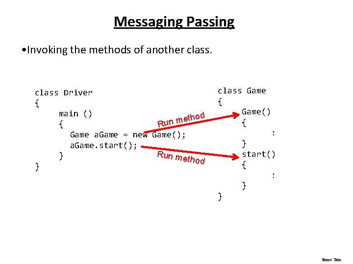 Messaging Passing • Invoking the methods of another class Driver { main () od