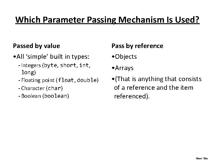 Which Parameter Passing Mechanism Is Used? Passed by value Pass by reference • All