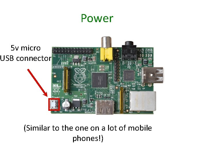Power 5 v micro USB connector (Similar to the on a lot of mobile