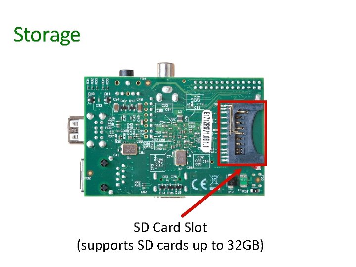 Storage SD Card Slot (supports SD cards up to 32 GB) 