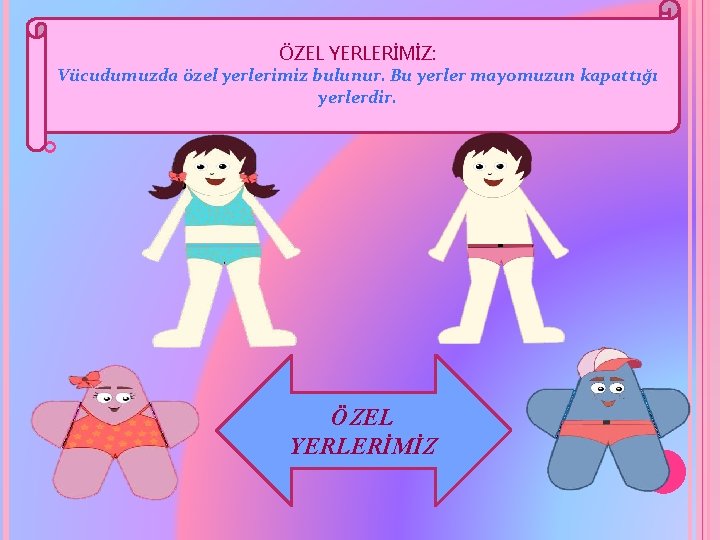 ÖZEL YERLERİMİZ: Vücudumuzda özel yerlerimiz bulunur. Bu yerler mayomuzun kapattığı yerlerdir. ÖZEL YERLERİMİZ 