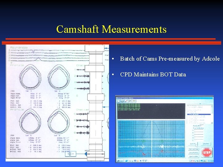 Camshaft Measurements • Batch of Cams Pre-measured by Adcole • CPD Maintains BOT Data