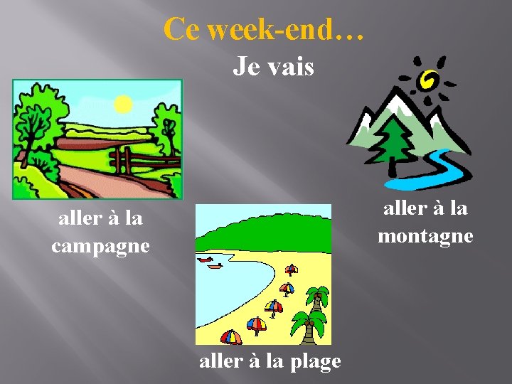 Ce week-end… Je vais aller à la montagne aller à la campagne aller à