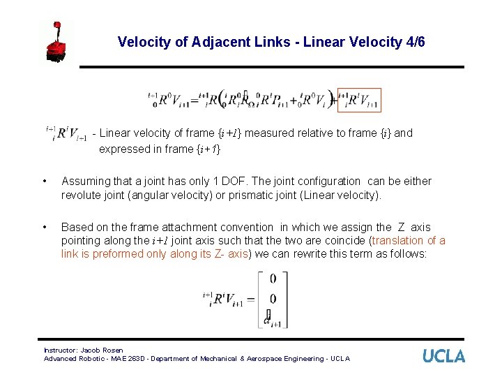 Velocity of Adjacent Links - Linear Velocity 4/6 - Linear velocity of frame {i+1}