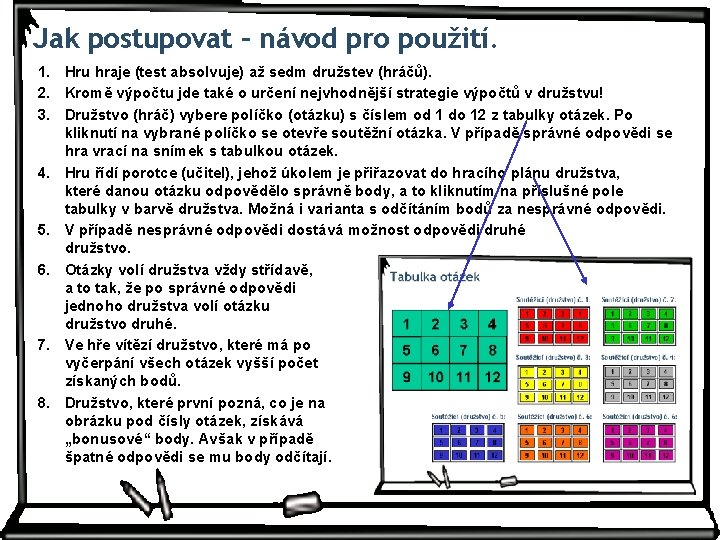 Jak postupovat – návod pro použití. 1. Hru hraje (test absolvuje) až sedm družstev