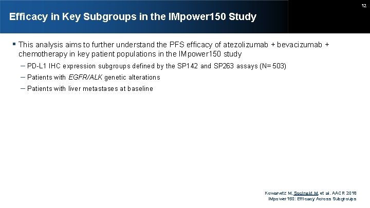 12 Efficacy in Key Subgroups in the IMpower 150 Study This analysis aims to