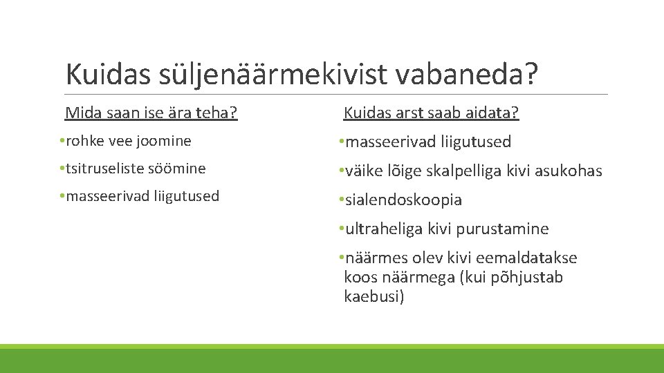 Kuidas süljenäärmekivist vabaneda? Mida saan ise ära teha? Kuidas arst saab aidata? • rohke