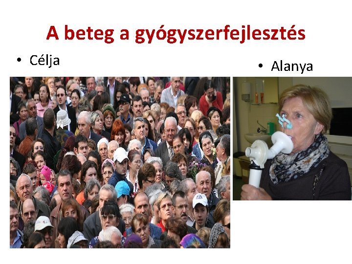 A beteg a gyógyszerfejlesztés • Célja • Alanya 