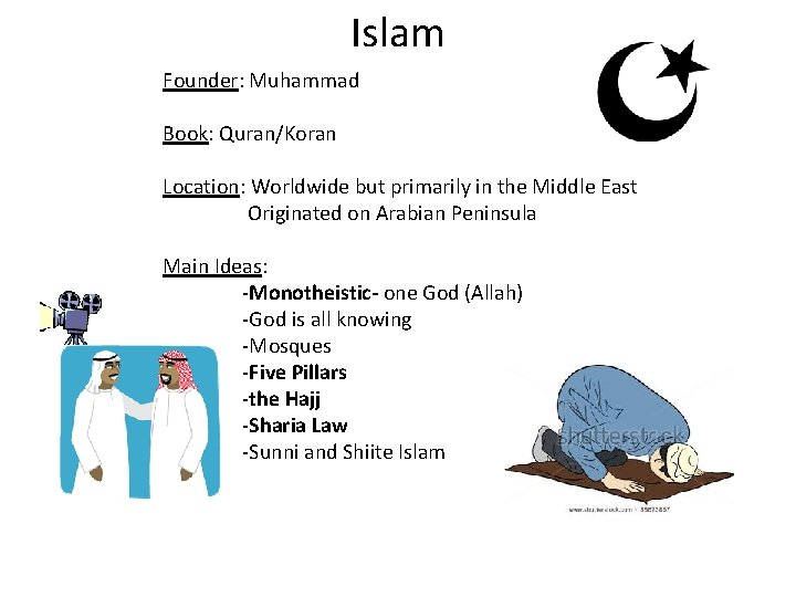 Islam Founder: Muhammad Book: Quran/Koran Location: Worldwide but primarily in the Middle East Originated