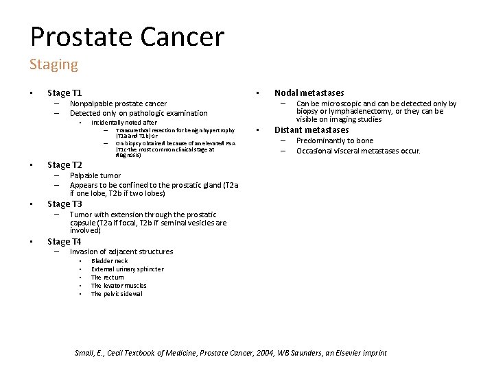 Prostate Cancer Staging • Stage T 1 – – • Nonpalpable prostate cancer Detected