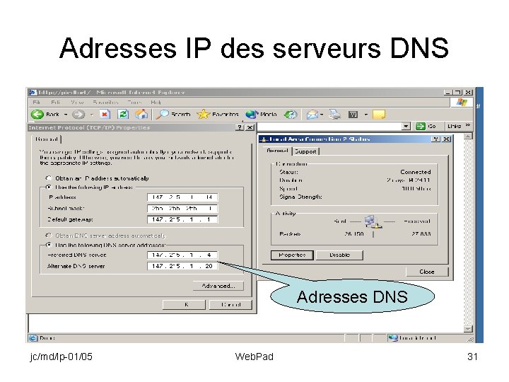 Adresses IP des serveurs DNS Adresses DNS jc/md/lp-01/05 Web. Pad 31 