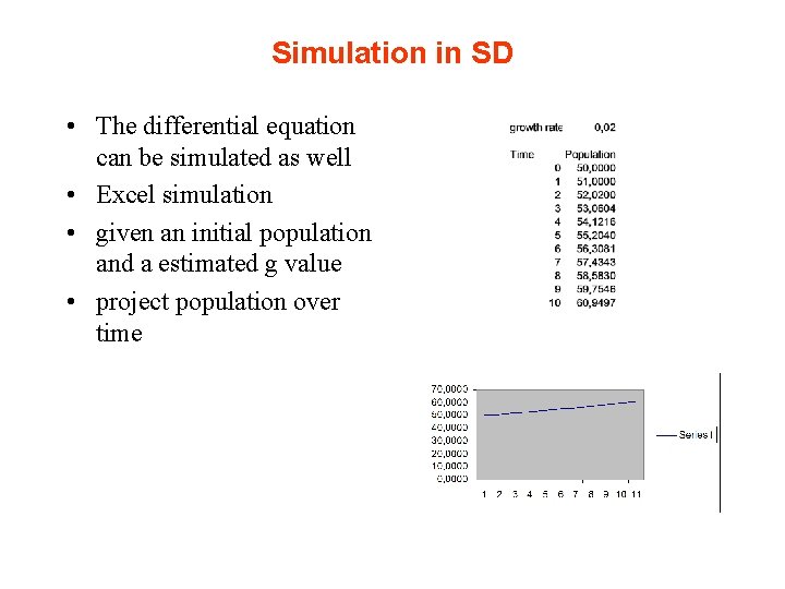 Simulation in SD • The differential equation can be simulated as well • Excel
