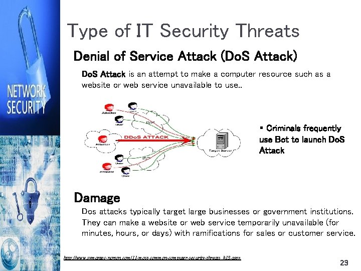 Type of IT Security Threats Denial of Service Attack (Do. S Attack) Do. S