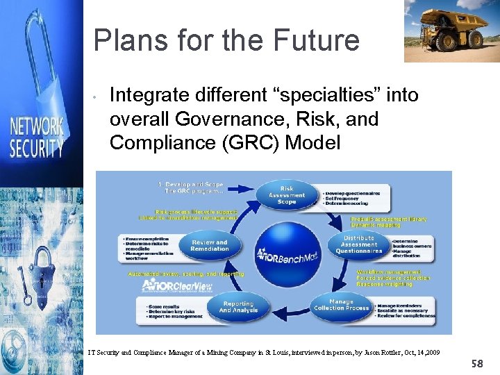 Plans for the Future • Integrate different “specialties” into overall Governance, Risk, and Compliance