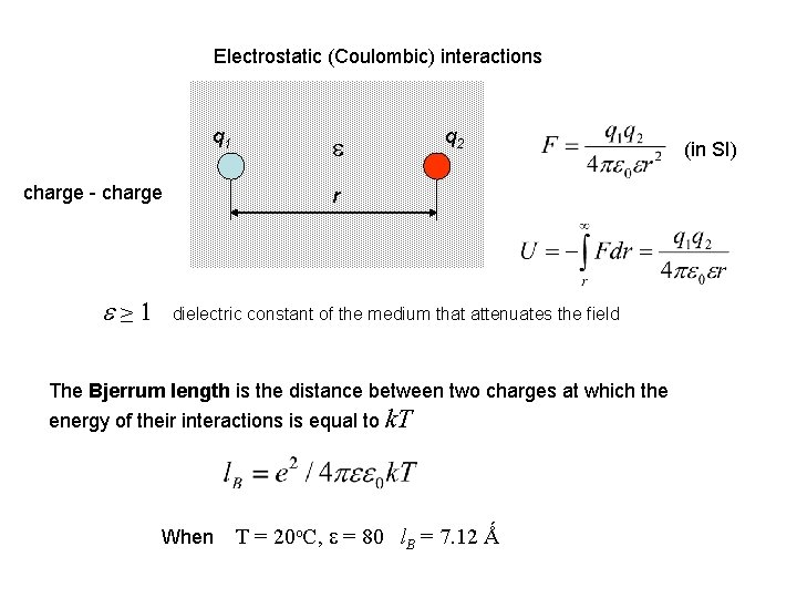 Electrostatic (Coulombic) interactions q 1 charge - charge e≥ 1 e q 2 r