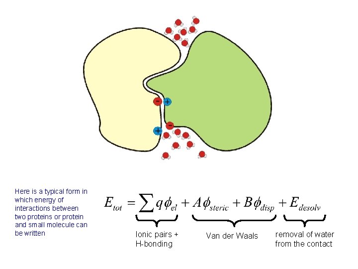 Here is a typical form in which energy of interactions between two proteins or