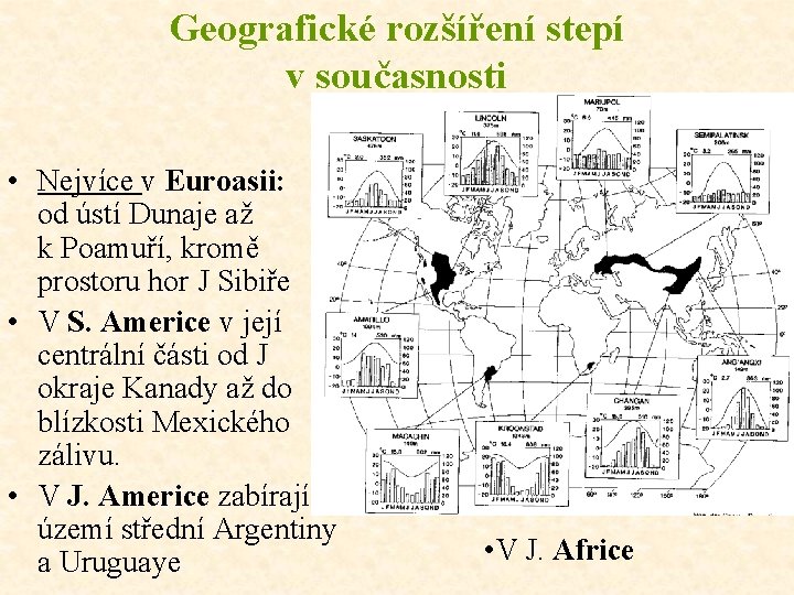 Geografické rozšíření stepí v současnosti • Nejvíce v Euroasii: od ústí Dunaje až k