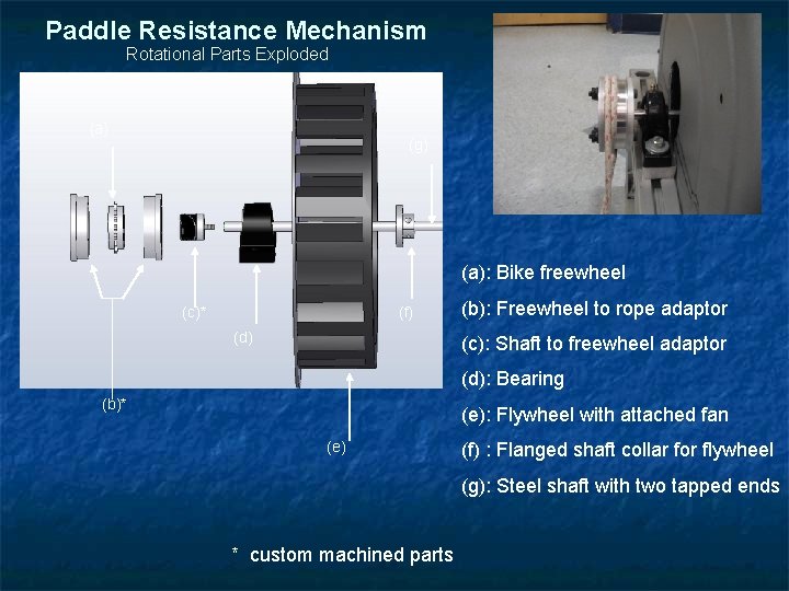 Paddle Resistance Mechanism Rotational Parts Exploded (a) (g) (a): Bike freewheel (c)* (f) (d)