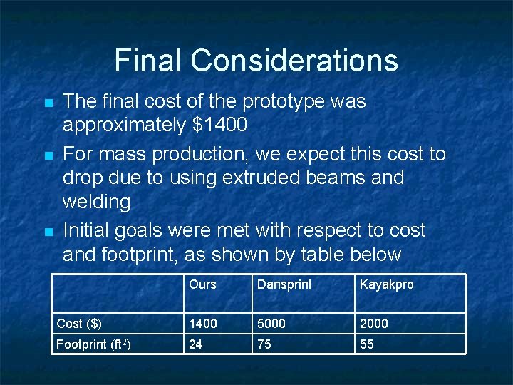 Final Considerations n n n The final cost of the prototype was approximately $1400